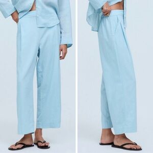Madewell 14T Tall Pull-On Straight Crop Pants in Linen Blend Blue Women’s